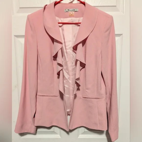 NyGard Collection Blush Pink Ruffle Blazer Size 12 Feminine Career Spring Jacket - Picture 5 of 8